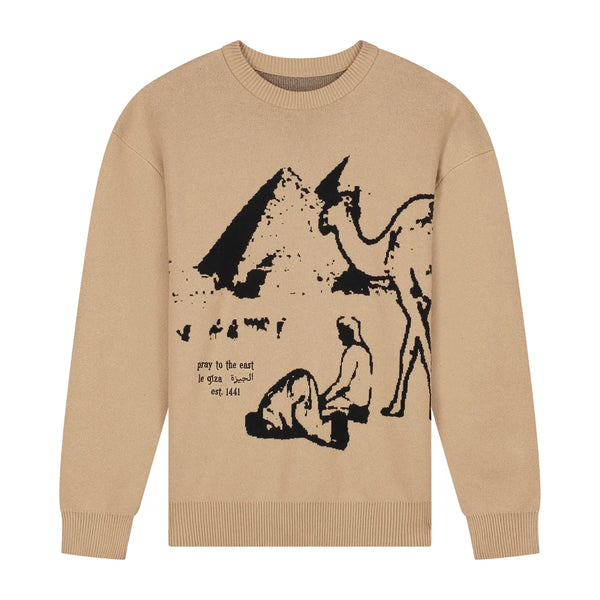 Pray To The East Knit Sweater - Beige